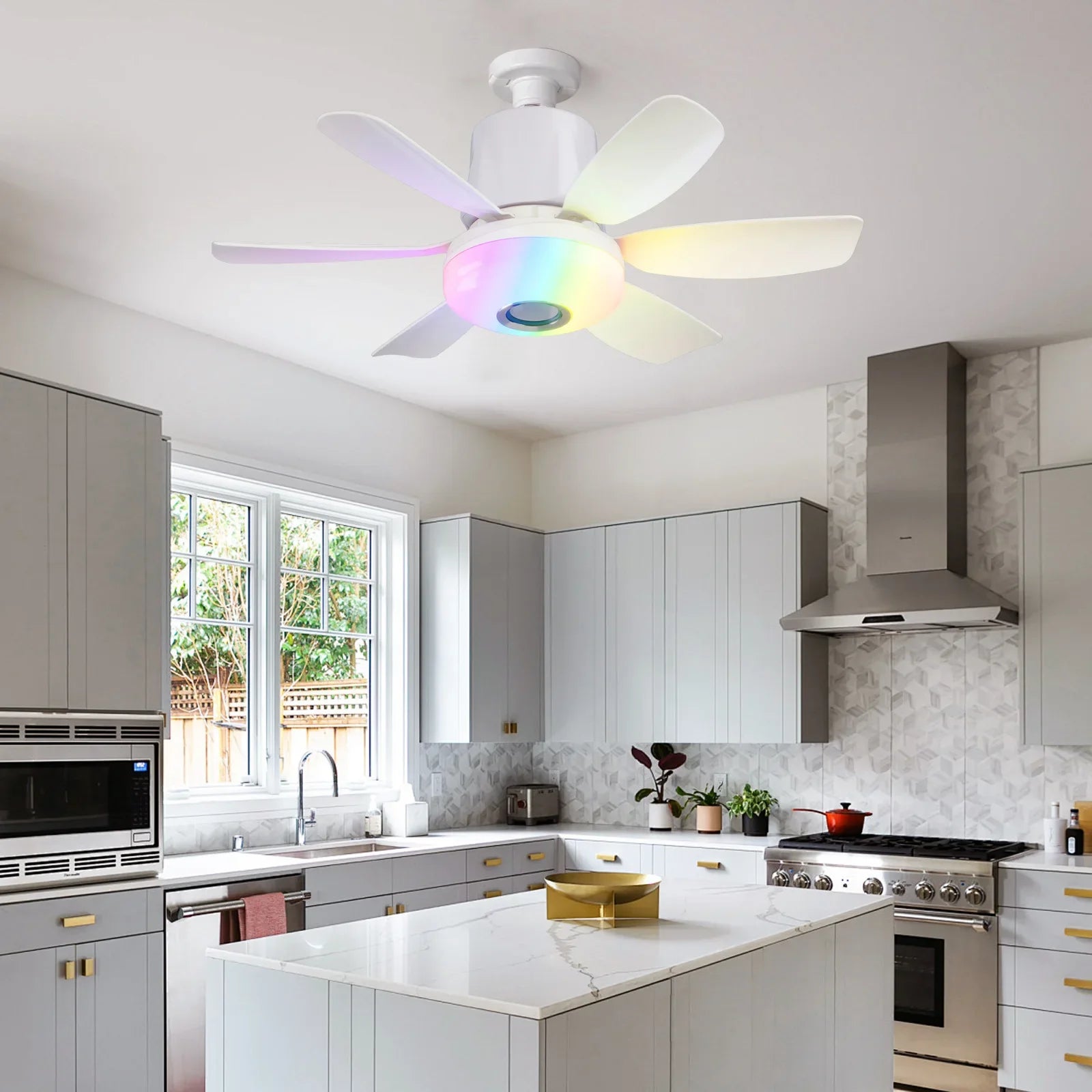 RGB Ceiling Fan with LED Light and Music Remote Fan Lighting 2-in-1 for Bedroom Dining Room Kitchen Home Cooling Appliance