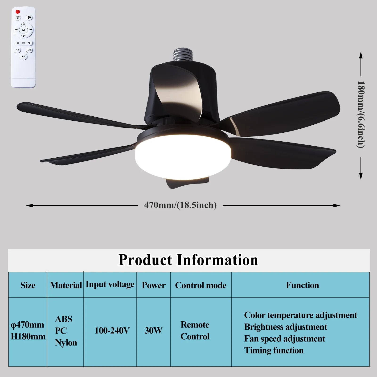 RGB Ceiling Fan with LED Light and Music Remote Fan Lighting 2-in-1 for Bedroom Dining Room Kitchen Home Cooling Appliance