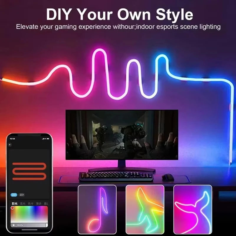 RGBIC LED Neon Strip Lights 5V USB colors Strips with Bluetooth APP Remote Control Music Sync Color Changing for Party Home